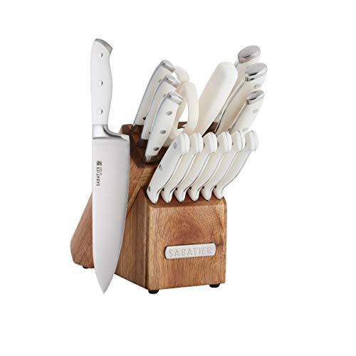 Sabatier 5255849 Forged Triple Rivet Knife Block Set, 15-Piece, White