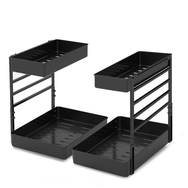 EVERIE Pull Out Slide Shelf Organizer for Under Sink Organization in Kitchen, Bathroom, Counter, Cabinets (Black, 2 Sets)