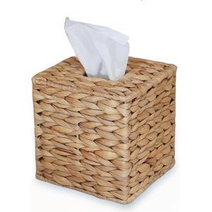 PINXIURY Water Hyacinth Handwoven Tissue Box Cover, Natural Handmade Wicker Napkin Box Holder, Handcrafted Square Facial Tissue, Rustic Decorative on Table and Bathroom, Office, Boho Decorative