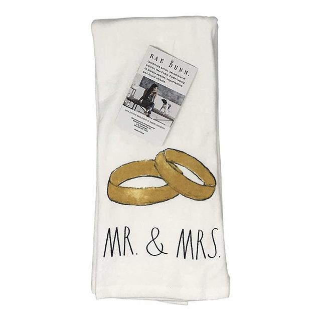 Rae Dunn Set of 2 Flat Weave Kitchen Towels (100% Cotton) 16 x 26 Each (Mr. & Mrs.)