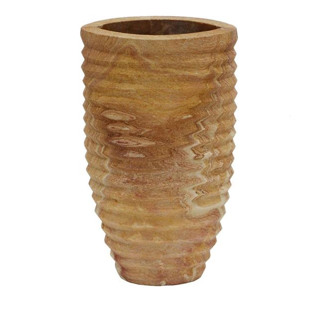 TOV Furniture Saava Ribbed Stone Vase in Sandstone