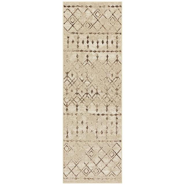 Maples Rugs Alessia Moroccan Trellis Hallway Entryway Runner Non Skid Runner Rug [Made in USA], Neutral, 2' x 6'