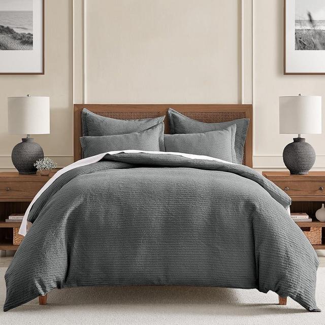 Levtex Home - Cloud Waffle Comforter Set - Full/Queen Comforter + Two Standard Pillow Cases - Waffle Weave - Charcoal - Comforter (90 x 94in.) and Pillow Case (26 x 20in.) - Cotton