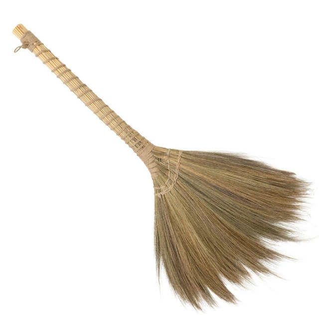TTS For Home Outdoor Broom for Floor Cleaning, 43.3'' Length Heavy-Duty Natural Grass Broom for Sweeping Concrete Courtyard Garage Patio Indoor Home Kitchen Office Lobby