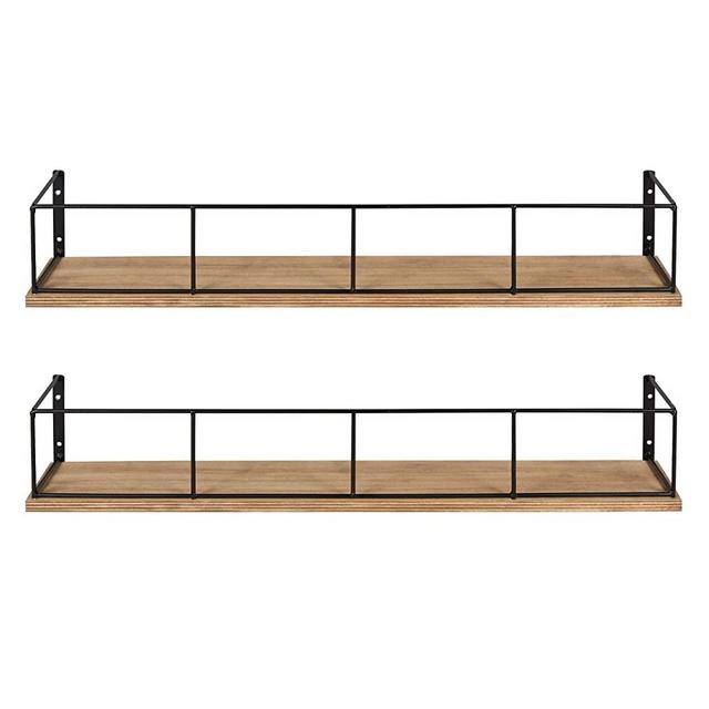 Kate and Laurel Benbrook 24 inch 2-Pack Wood and Metal Floating Wall Shelves, Rustic Brown and Black