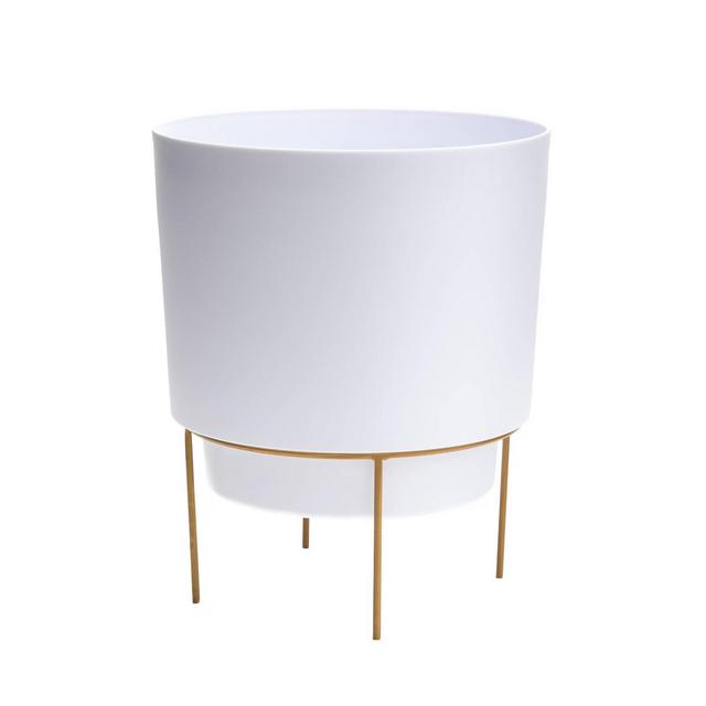 Hopson Planter with 10" Metal Stand White/Gold - Bloem