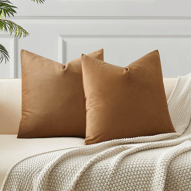 JUSPURBET Light Brown Couch Pillow Covers Set of 2 Decorative Velvet Throw Pillow Covers for Modern Farmhouse Home Decor Soft Lumbar Cushion Covers with Hidden Zipper for Sofa Bed,14x14 inch
