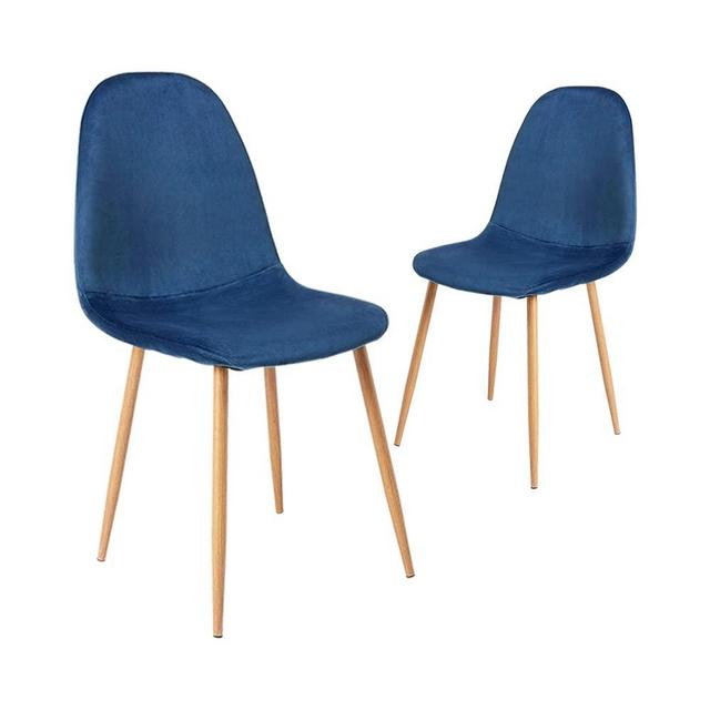 CangLong Dining Kitchen Velvet Cushion Seat, Upholstered Back and Metal Legs, Modern Mid Century Living Room Side Chairs,Set of 2, Blue