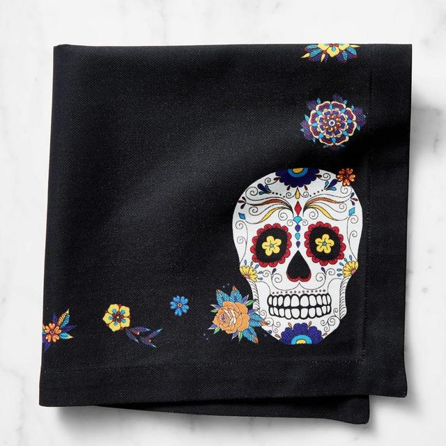 Day of the Dead Napkins, 20" X 20", Set of 4, Black Skull