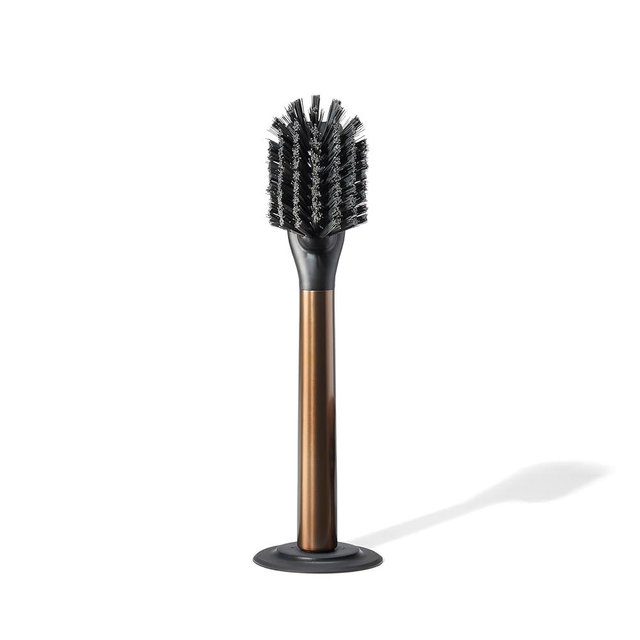 Curio Home Goods Ionic Dish Brush, Magnetized to Stand Upright, Stainless Steel with Replaceable Head, Bronze