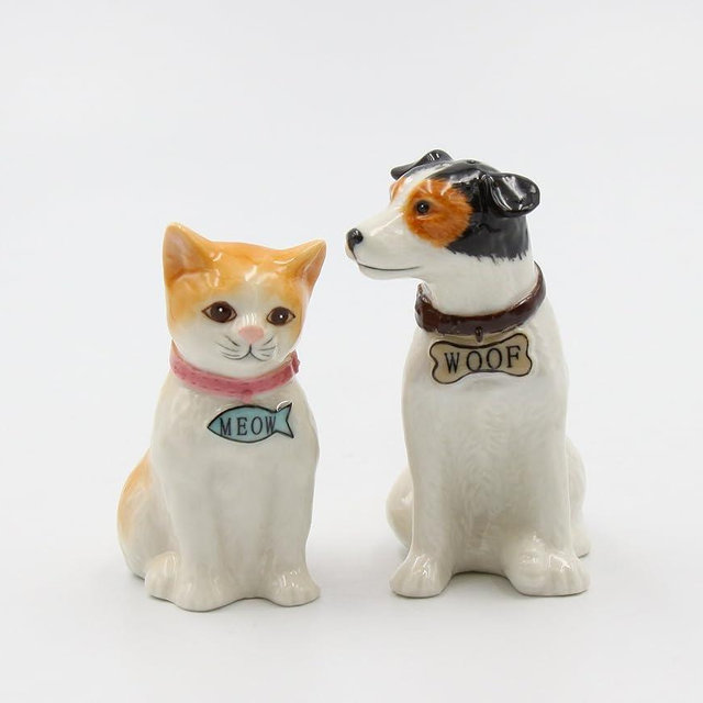 Cosmos Gifts 20781 Fine Porcelain Dog and Cat Salt and Pepper Shakers Set, 3-3/8" H