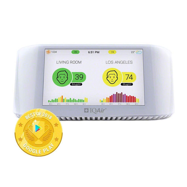 IQAir AirVisual Pro Air Quality Monitor for PM2.5, CO2, AQI, Temperature, and Humidity, IFTTT App Enabled, Real-Time Air Quality