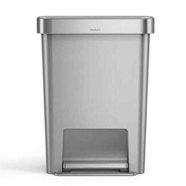 simplehuman Hybrid Step Can, 45 Liter / 12 Gallon Rectangular Kitchen Trash Can, Wide Stable Base with Long-Lasting Steel Pedal, Neat and Secure Liner Rim with Built-in Liner Pocket, Alloy Plastic