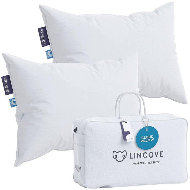Lincove Cloud Natural Canadian White Down Luxury Sleeping Pillow - 625 Fill Power, 500 Thread Count Cotton Shell, Made in Canada, Standard - Medium, 2 Pack