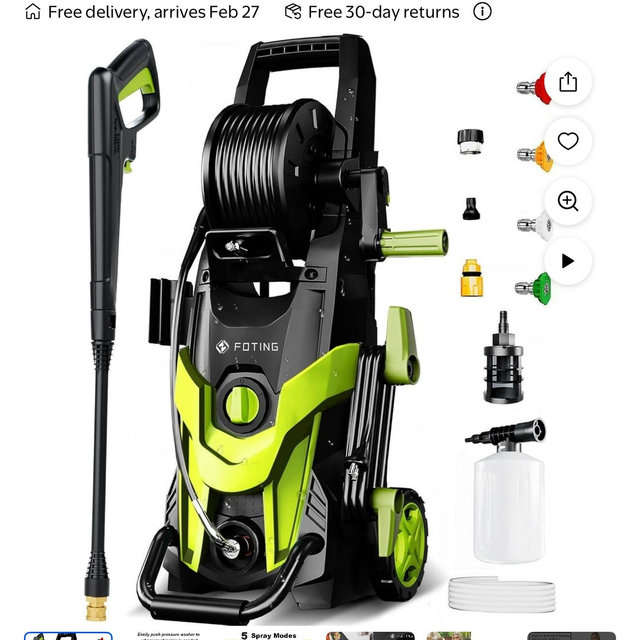 4500 PSI at 3.2 GPM Electric Pressure Washer, 4 Quick Connect Nozzles, Foam Cannon