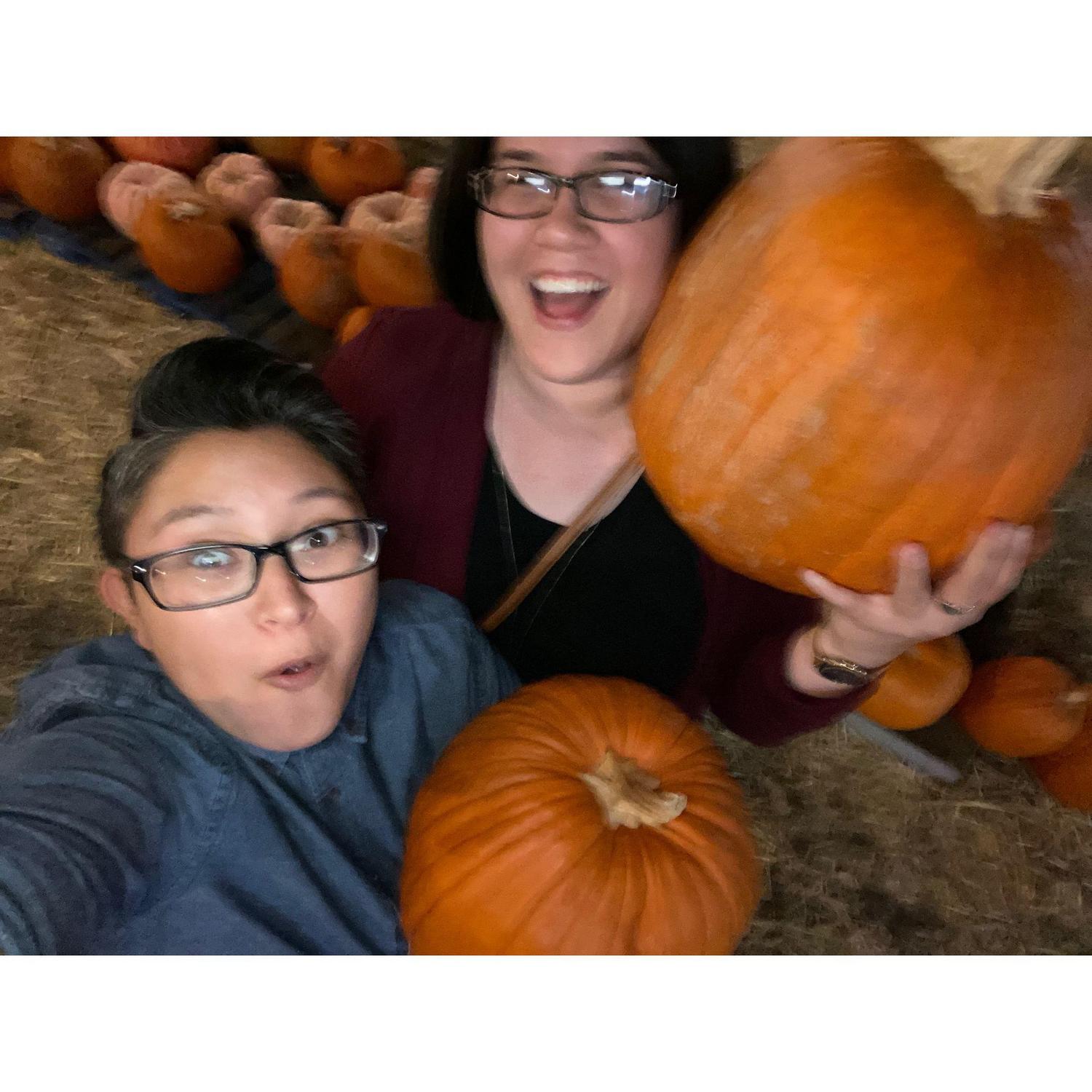 First time we went pumpkin patch pickin' together! Joanna & Alicia were very excited.