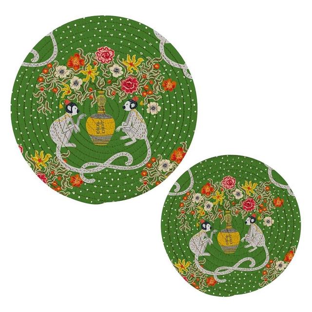 susiyo Chinoiserie Monkey Flowers Pot Holders Trivets Set of 2 Pcs Hot Potholders Cotton Hot Pads for Cooking