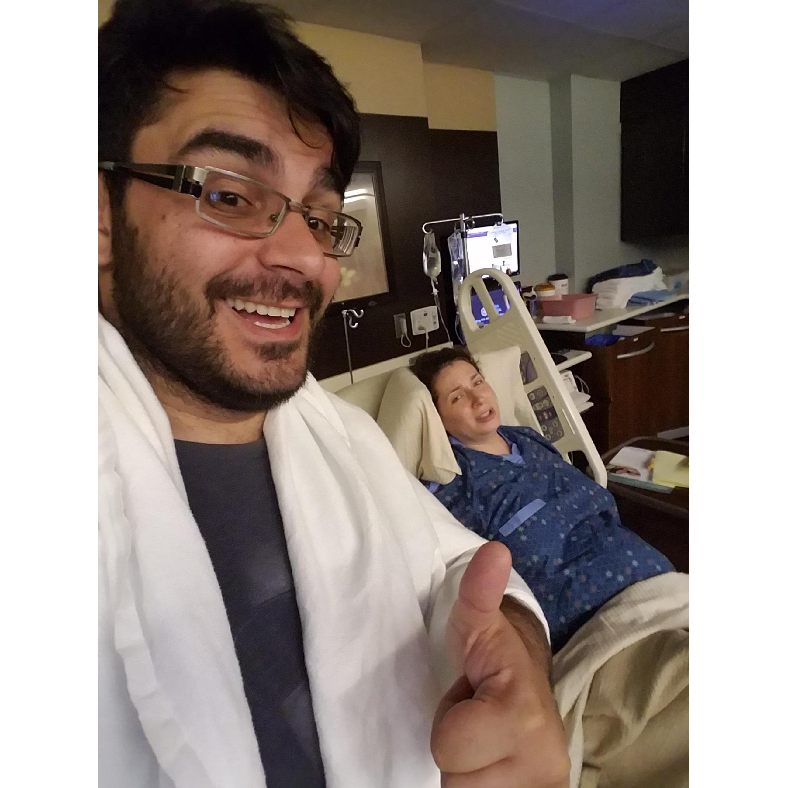 Lucas being SUPER helpful during labor! Oct 2018