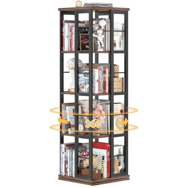 Aheaplus Rotating Bookshelf, 360 Display Wood Spinning Bookshelf, Floor Standing Bookcase Narrow Shelf Revolving Organizer Storage Rack for Small Space, Bedroom, Study Room