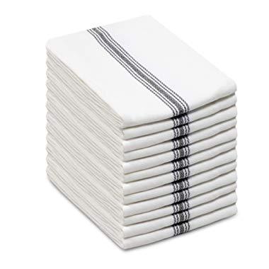 Cotton Craft - Scandia Stripe Charcoal & White 12 Pack Superior Professional Grade Kitchen Dish Tea Towels - May Also be Used as Napkins - 16x28 30 Ounces Pure 100% Cotton, Low Lint, Sturdy Weave