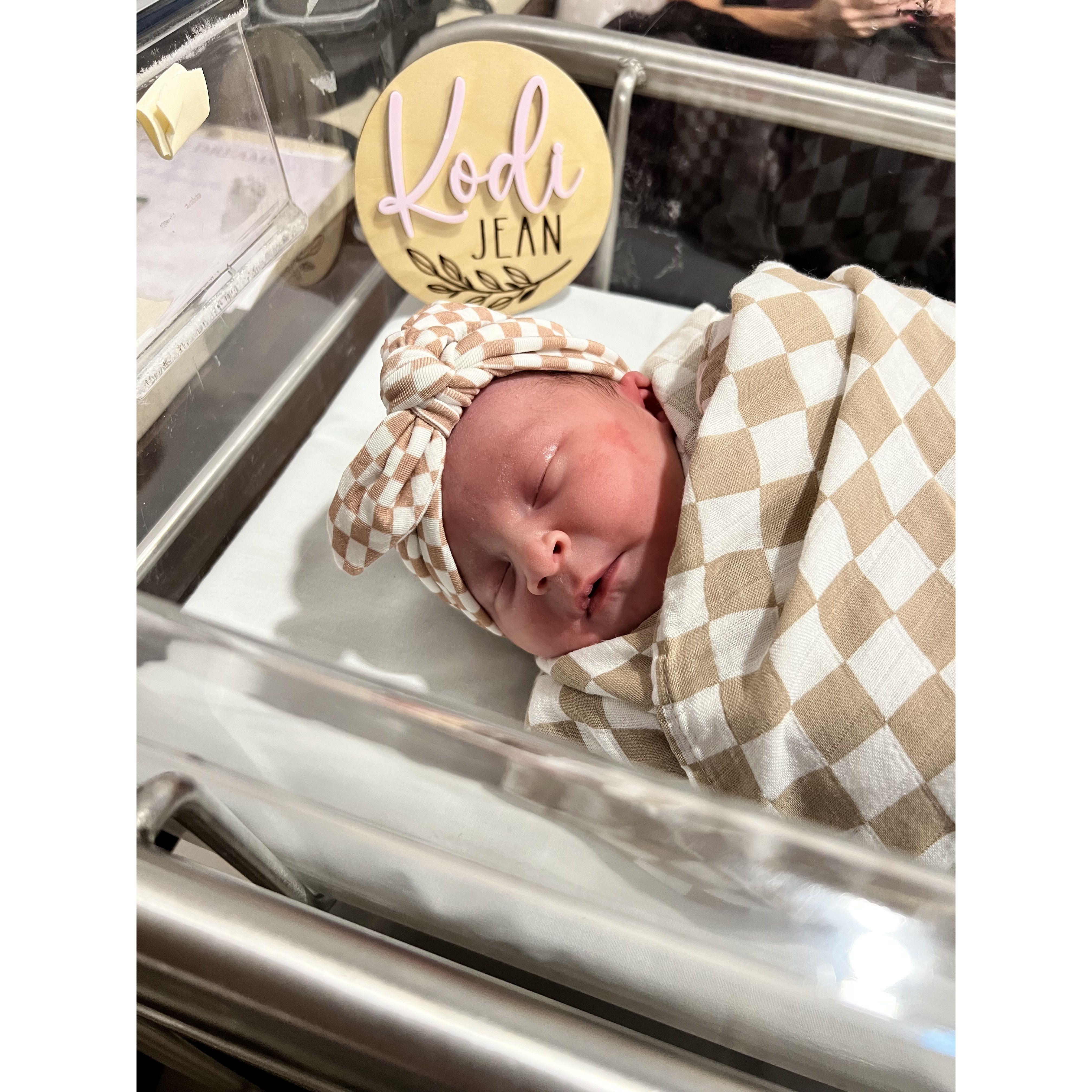 The product of our love. Kodi Jean Royal 10/11/23 at 6:36am weighing 7lbs 8oz