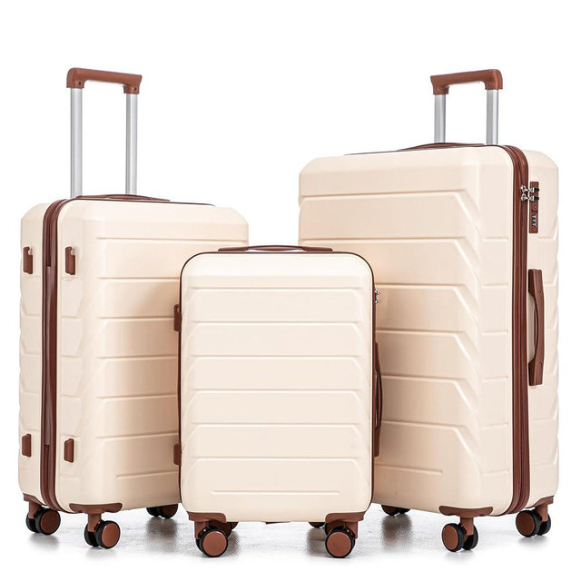 Hardside Luggage Sets, Lightweight Stripes Suitcase with Spinner Wheels, Beige-220