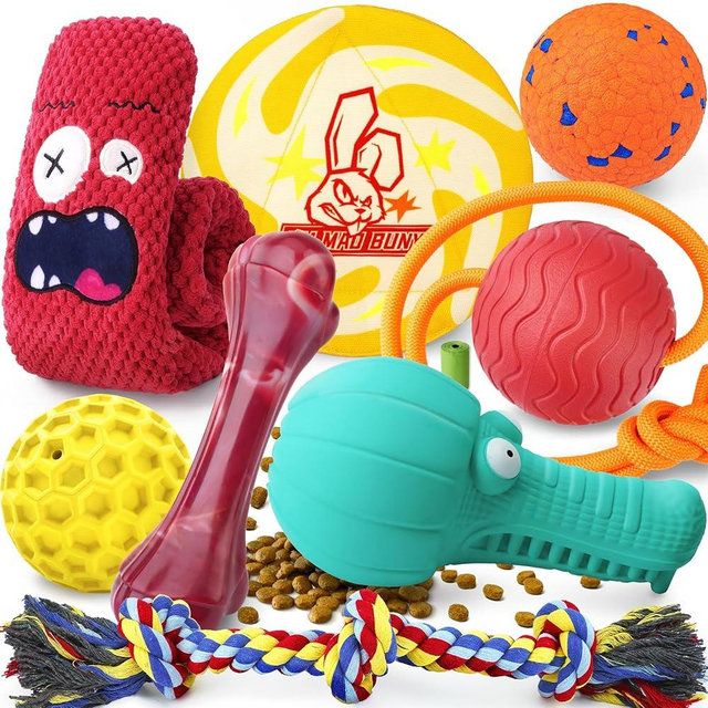 Heavy Duty Various Dog Chew Toys for Aggressive Chewers, 9 Pack Indestructible Large Dog Toys Include Tug Chew & Rope Toys, Squeaky Toys for Medium & Large Breed (For Super Chewers-Crocodile)