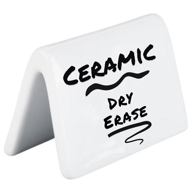 Double Sided Ceramic Table Tent Sign, White, 3.5 x 2 Inches, Rectangle, Dry Erase, for Restaurants and Buffets