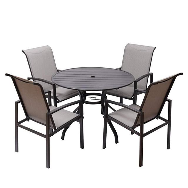 5 Piece Patio Dining Set,Outdoor Furniture 4 Textilene Chairs & 1 Round 38"x 38" Metal Slatted Table with 1.5" Umbrella Hole,Outside Porch Deck Balcony Backyard Set for 4