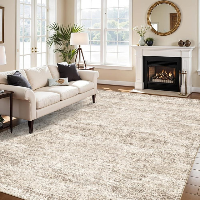 TOPRUUG Washable Oriental Area Rug - 9x12 Rugs for Living Room Soft Carpet for Bedroom Waterproof Floral Distressed Indoor Stain Resistant Non-Shedding Floor Carpets (Beige Brown, 9x12)