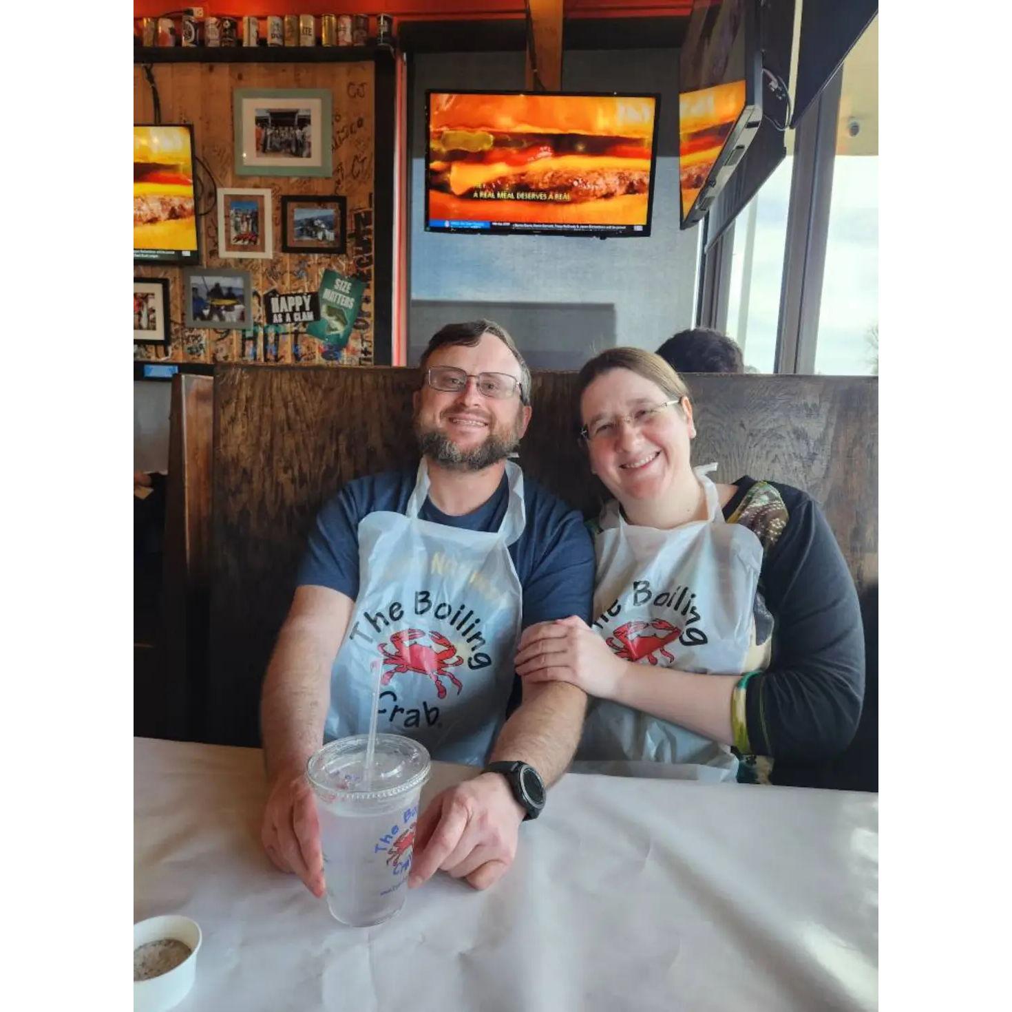 Enjoying shrimp, clamps, and crab @ The Boiling Crab