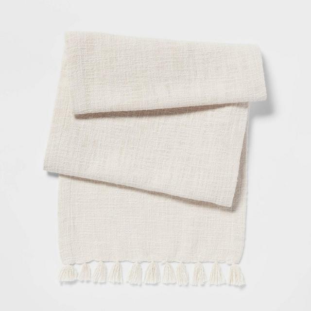 72" x 14" Cotton Textured Table Runner White - Threshold™