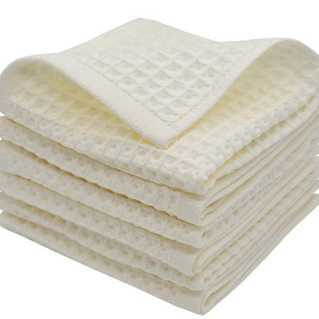 100% Natural Cotton Classic Waffle Weave Dish Cloths, Soft Ultra Absorbent Bath Hand FaceTowel, Fast Drying Lightweight Washcloth, Set of 6 (Beige)