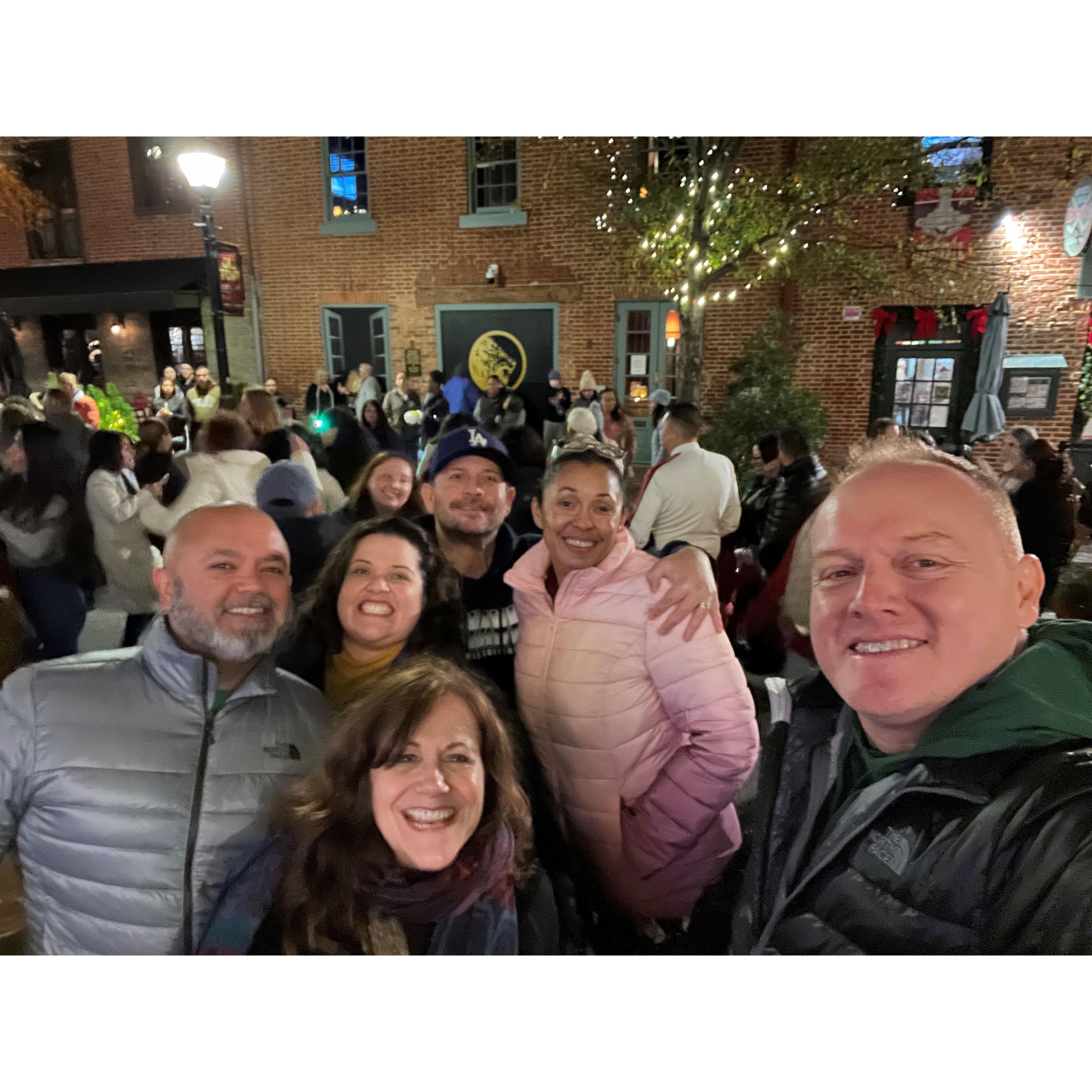 Dec 3, 2022 downtown Alexandria, VA with friend, Becky and cousins: Shaun, Tina, and Stacy