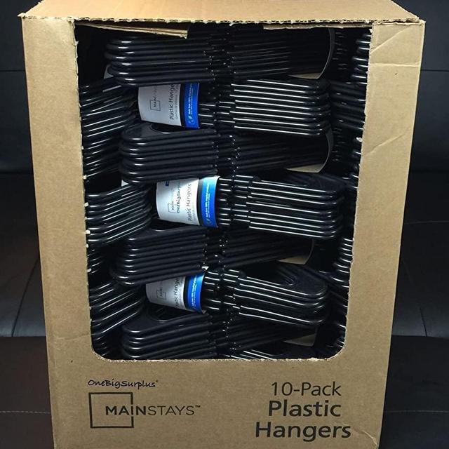 Lot 100 Mainstays Plastic Tubular Slotted Black Adult Clothing Clothes Hangers