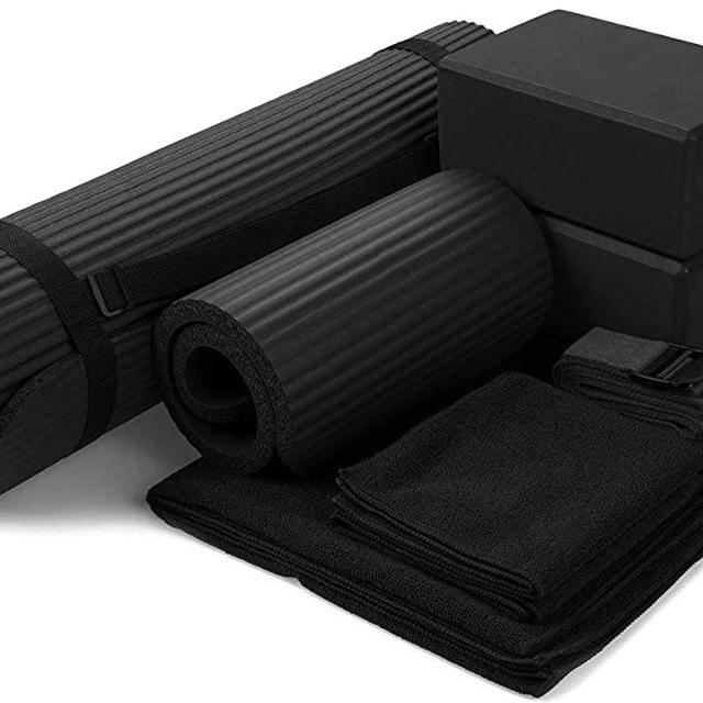 BalanceFrom GoYoga 7-Piece Set - Include Yoga Mat with Carrying Strap, 2 Yoga Blocks, Yoga Mat Towel, Yoga Hand Towel, Yoga Strap and Yoga Knee Pad