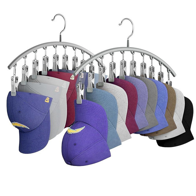 Yecuip Hat Hangers for Closet, Metal Hat Organizer for Baseball Caps 2 Pack Door Hat Racks for Baseball Caps with 10 Large Clips, Baseball Cap Hangers for Closet Storage, Fits All Caps-Grey, Gray