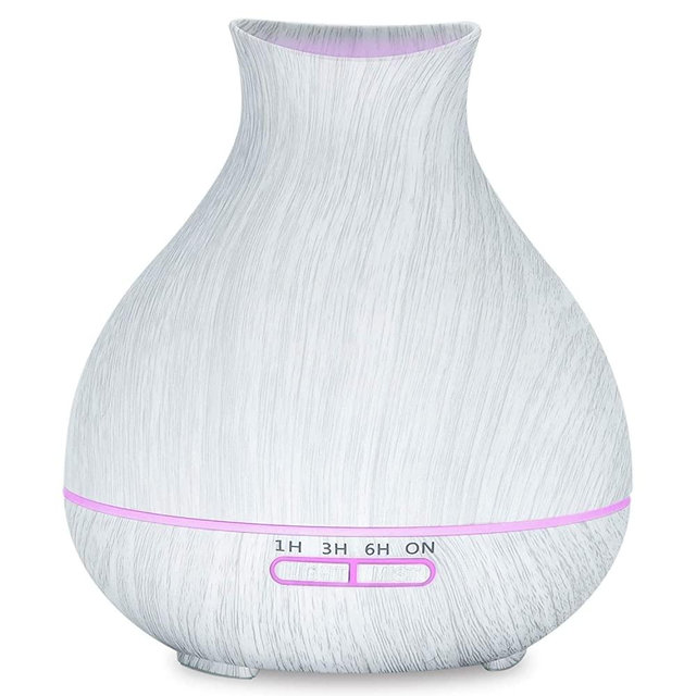 Aromatherapy Essential Oil Diffuser 550ml 12 Hours White Wood Grain Aroma Diffuser with Timer for Large Room, Home, Baby Bedroom, Waterless Auto Shut-Off, 7 Colors Lights Changing