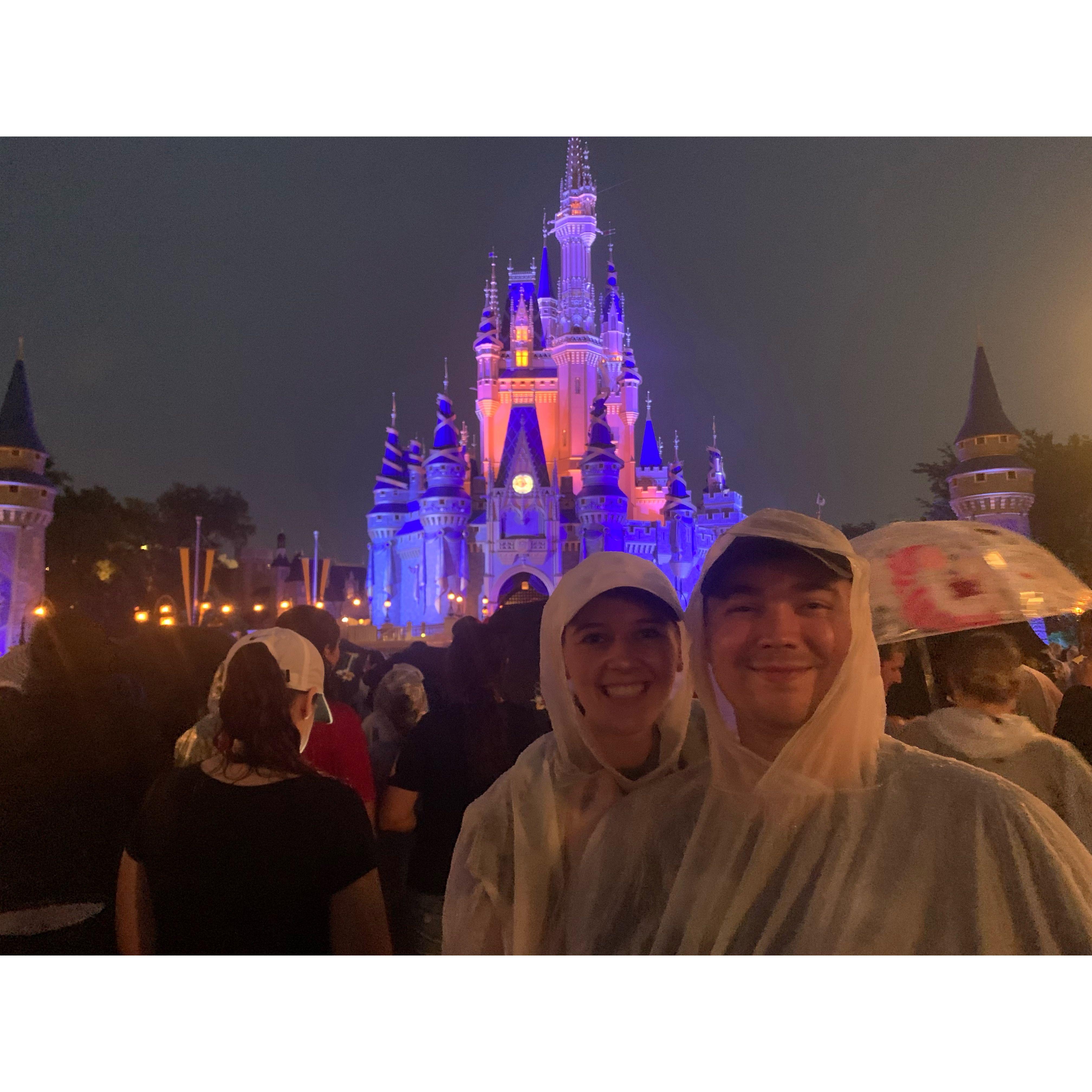 A rainy Disney World firework show