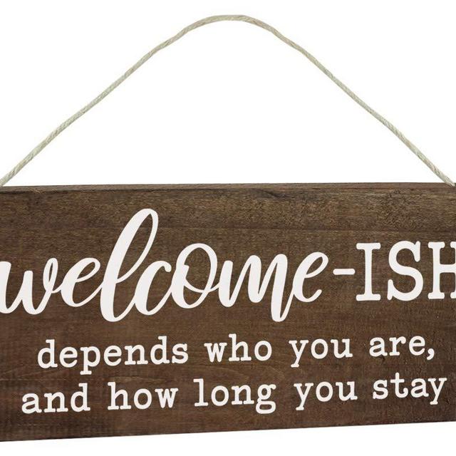 Elegant Signs Welcome Sign for Front Door - Funny Welcome-ish Hanging Wooden Plaque Decoration 5.5x12 - Rustic Wood Farmhouse Home Decor Porch or Entryway Accent
