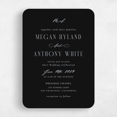 Black Rounded Wedding Invitation - Uzes Classic