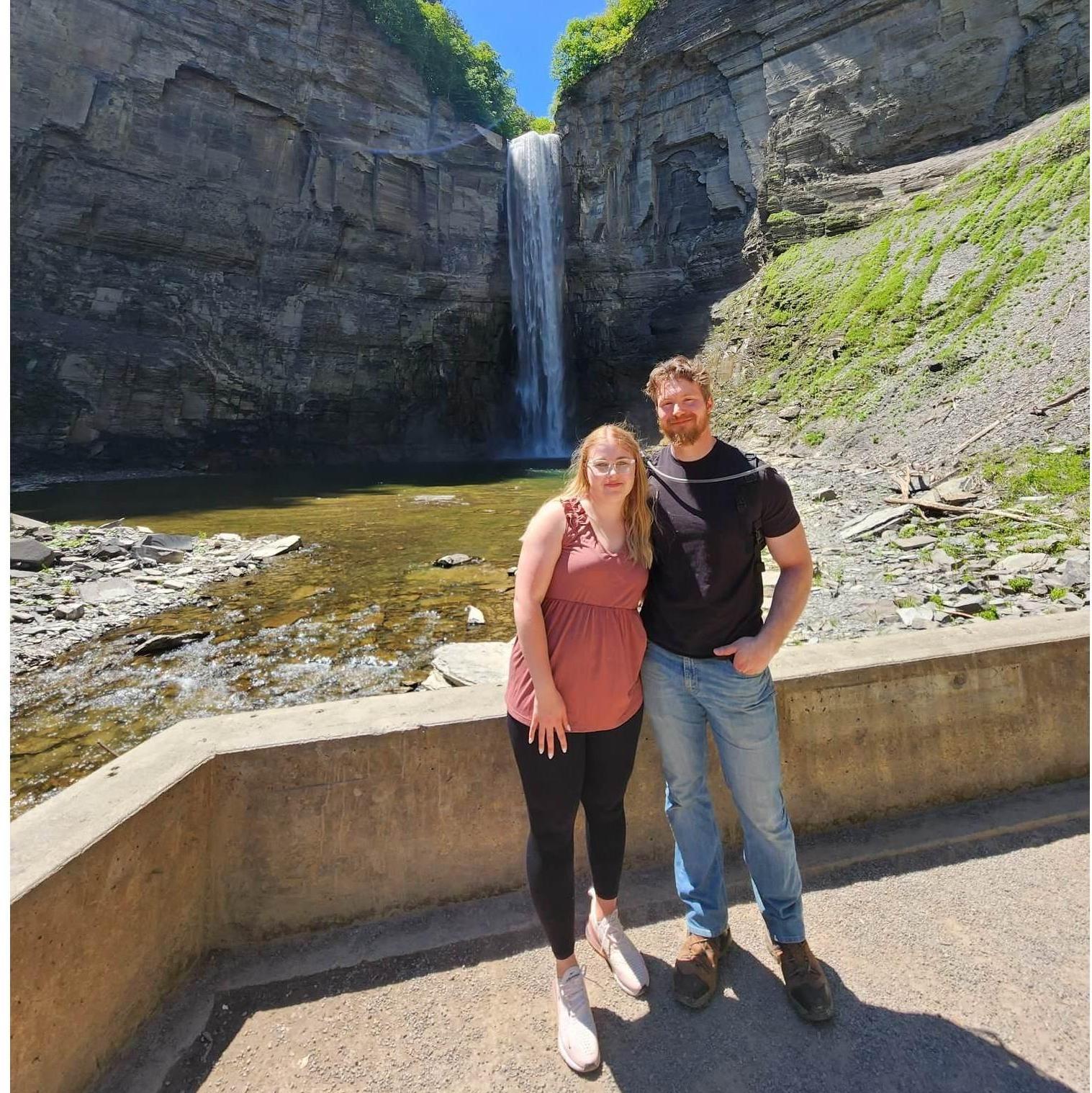 Hiking in Ithaca, New York. We met a really cute dog and his mom took the picture.