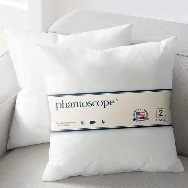 Phantoscope Pillow Inserts, Made in USA 100% Virgin Fiber Hypoallergenic Polyester Throw Pillow Inserts, Square Pillows for Couch, Sofa, Bed, 20x20 Inch (Pack of 2)