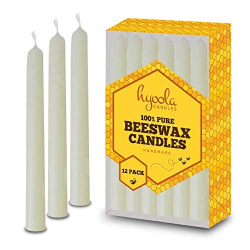 Hyoola White Beeswax Taper Candles – Hand Dipped, Decorative, All Natural, 100% Pure Scented Bee Wax Candle - 12 Pack - 7 Hour Burn Time