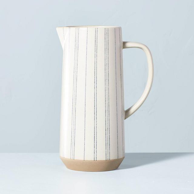 78oz Distressed Stripe Stoneware Pitcher Blue/Sour Cream - Hearth & Hand™ with Magnolia