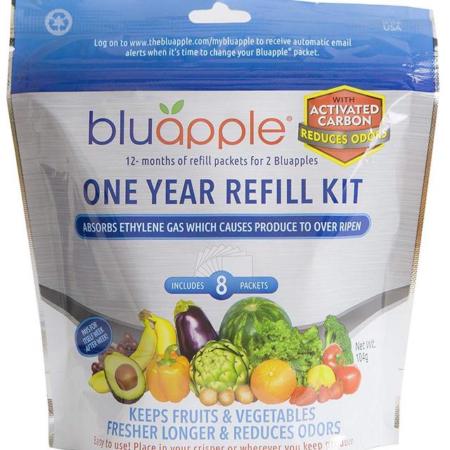 Bluapple One Year Refill Kit with Activated Carbon Keeps Produce Fresher Longer AND Absorbs Odors For Fresh Fruits and Vegetable Save Money Reduce Waste!