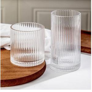 Ribbed Drinking Glasses 8pcs, 12oz and 10oz Glassware, Tumbler Glasses Cup Set for Wedding, Party, Christmas Gift, Clear
