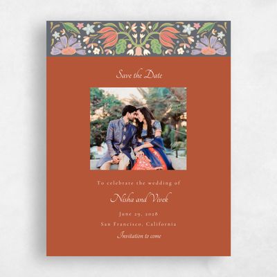 Light Rust, Orange Wedding Save the Date - Suraya Photo