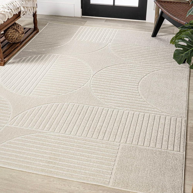 JONATHAN Y Nordby High-Low Arch Striped Ivory/Cream Indoor/Outdoor Area Rug, 9x12, Pet Friendly, Non-Shedding, Stain Resistant, Easy-Cleaning for Backyard, Patio (SCN104B-9)