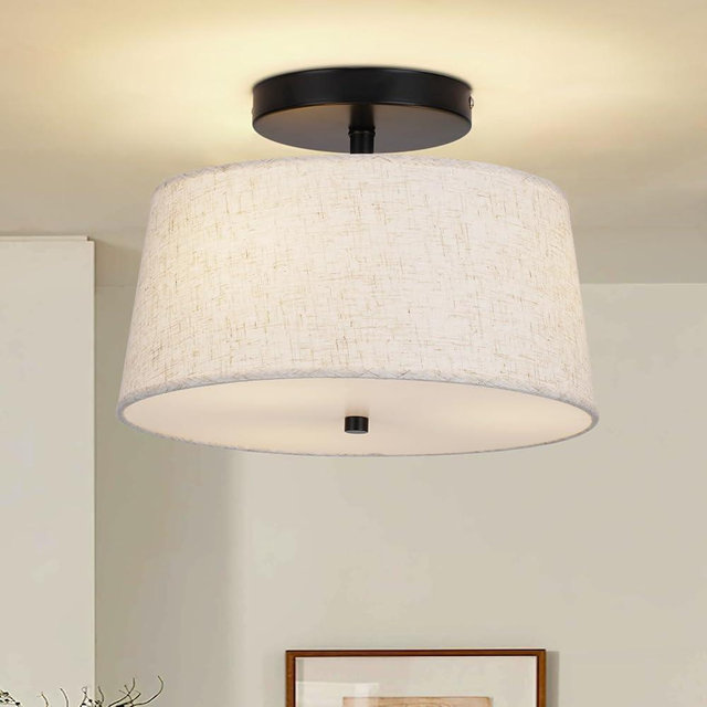 12.6" Light Fxitures Ceiling Mount,3 Light Semi Flush Mount Ceiling Light Fixture,Bedroom Ceiling Light,Modern Close to Ceiling Light with Linen Shade Drum Light for Living Room Kitchen Entryway